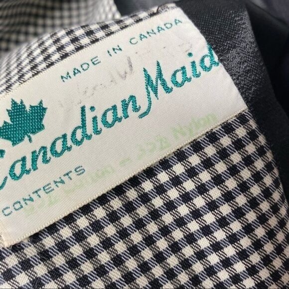 Vintage Canadian Maid Gray Plaid Overcoat Jacket Button Trench Nylon Coat Size L - Picture 12 of 12